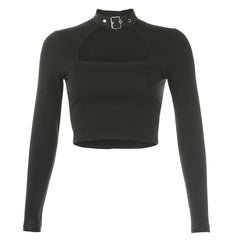 Metal Circle Hollow Out Long-sleeved T-shirt