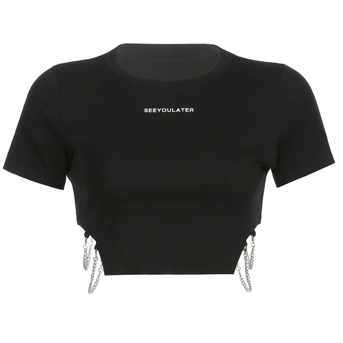 Solid Color Chain Decoration Tee