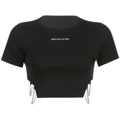 Solid Color Chain Decoration Tee