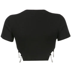 Solid Color Chain Decoration Tee