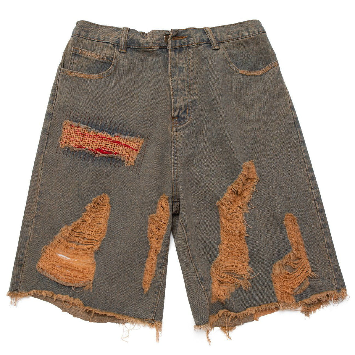Vintage Patchwork Ripped Hole Denim Shorts