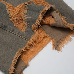 Vintage Patchwork Ripped Hole Denim Shorts