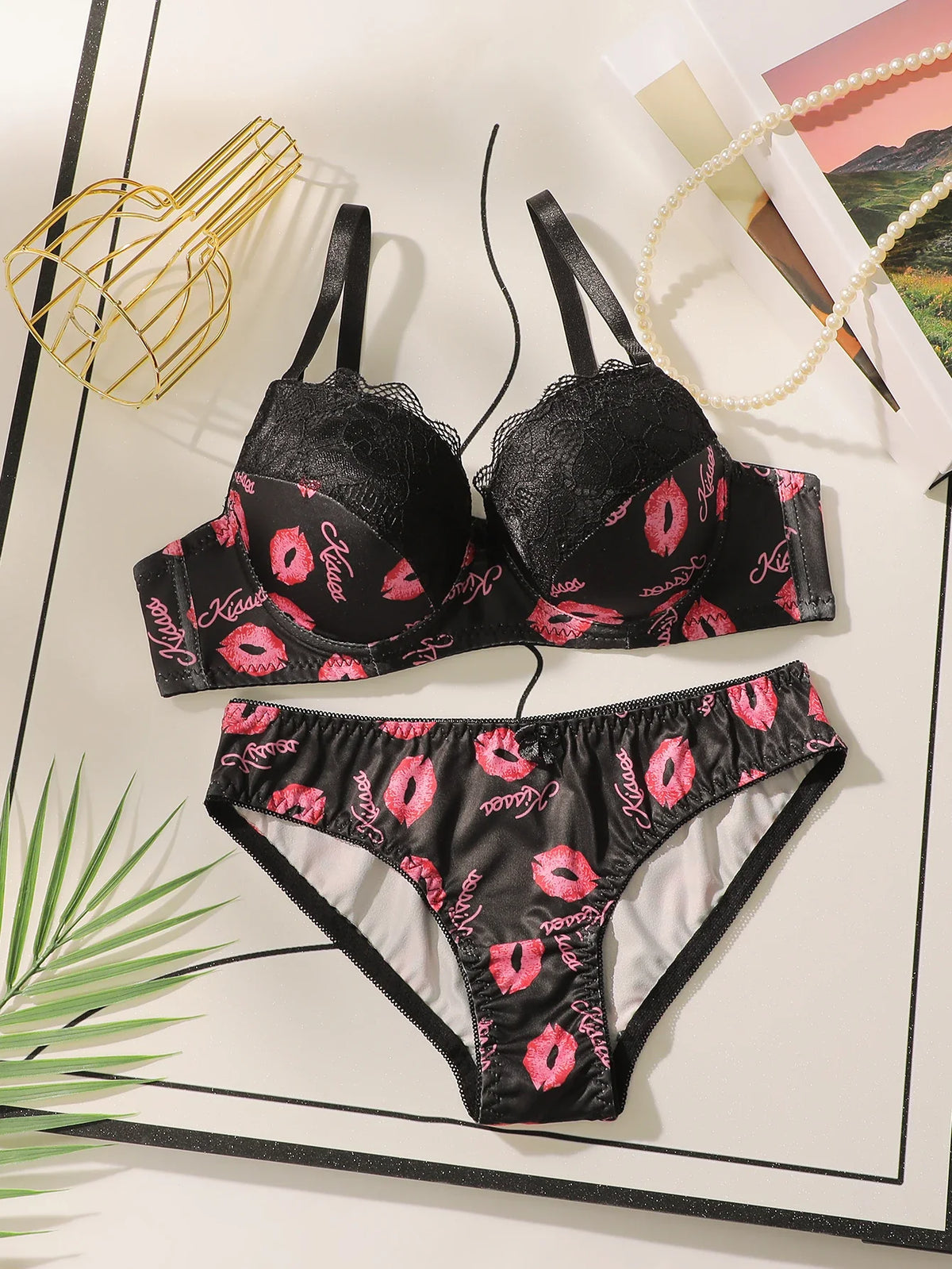 Women Printed Patchwork Lace Sexy lingerie