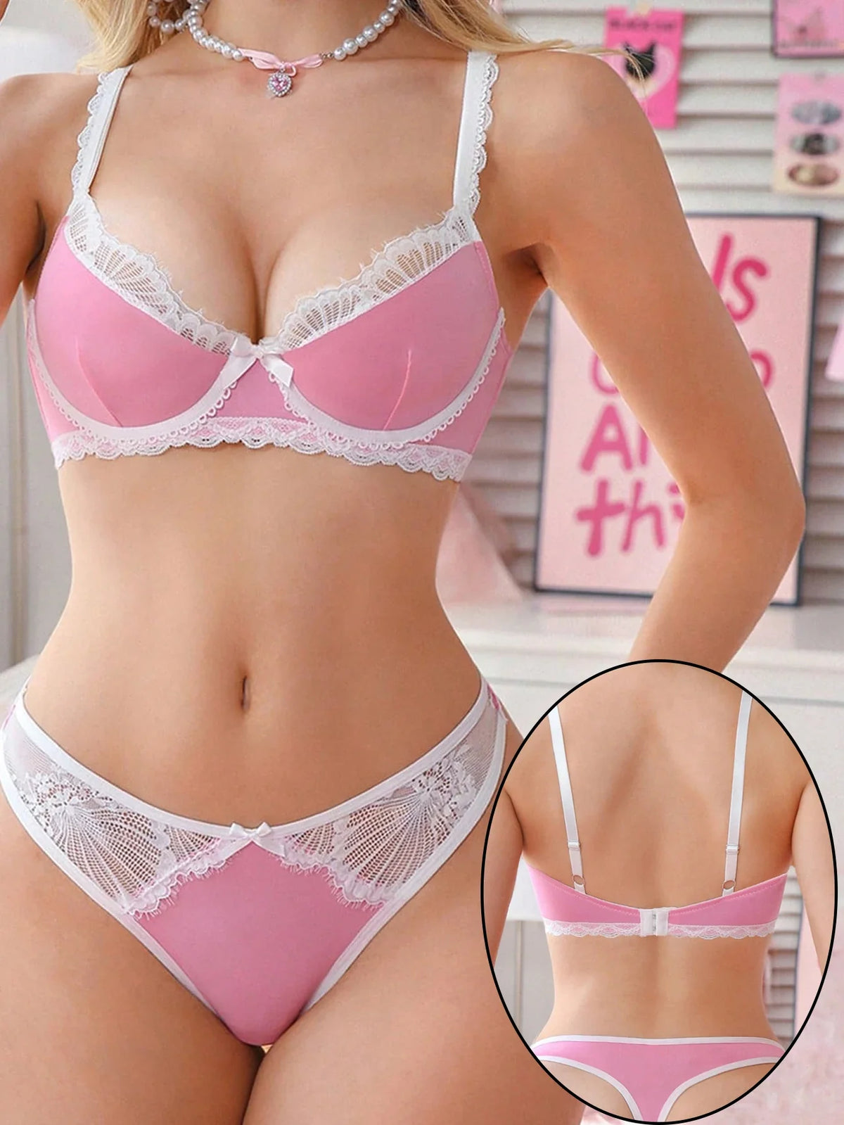 Women Pink Lace lingerie