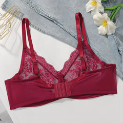 Women Plus Size Red Lace Sheer Bra