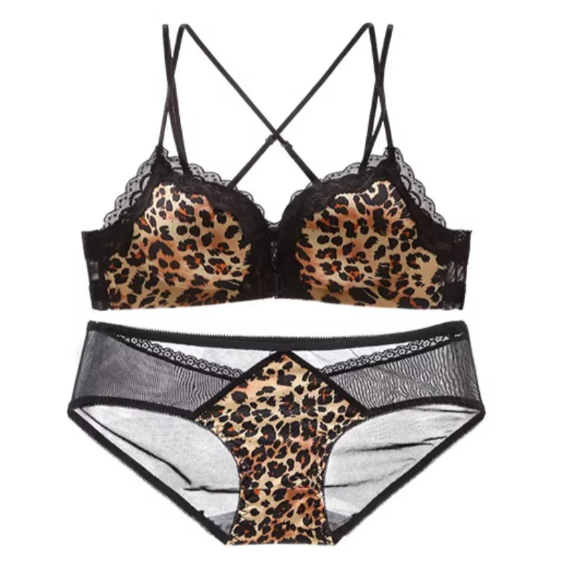 Women Sexy Leopard Print Front Closure Bra