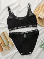 Women's Black Letter Strap Bralette