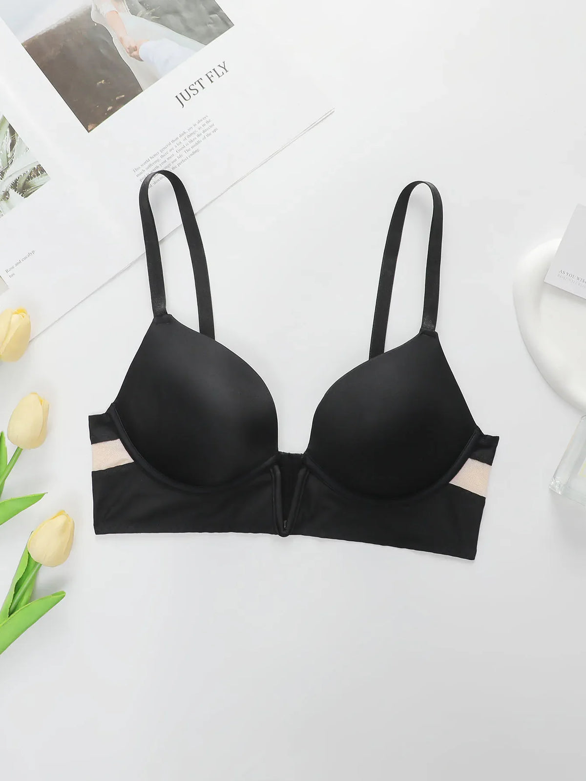 Women's Insert Strip Splicing Sexy Deep V Bra