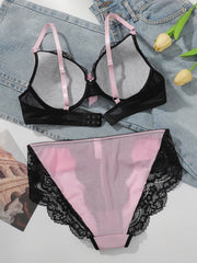 Women's Pink Lace Color blocked Underwear