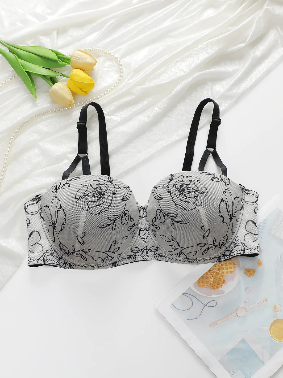 Women's Sexy Mesh Flower Plus Size Bra