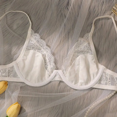 Women's White Lace Underwire Unpadded Bra