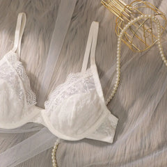 Women's White Lace Underwire Unpadded Bra