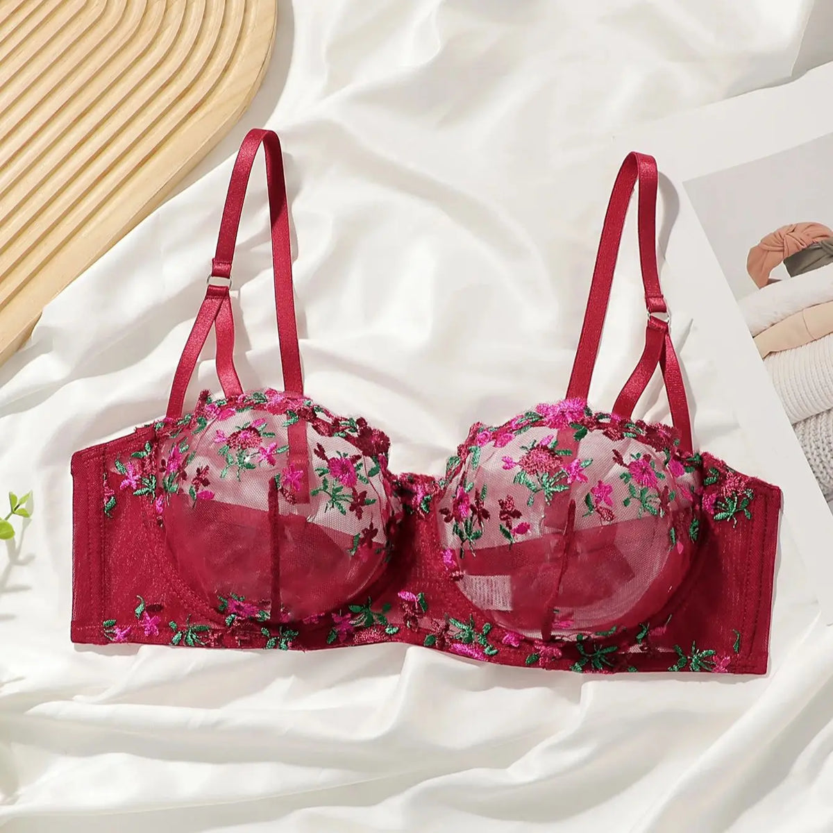 Women's Wine Red Lace Bra