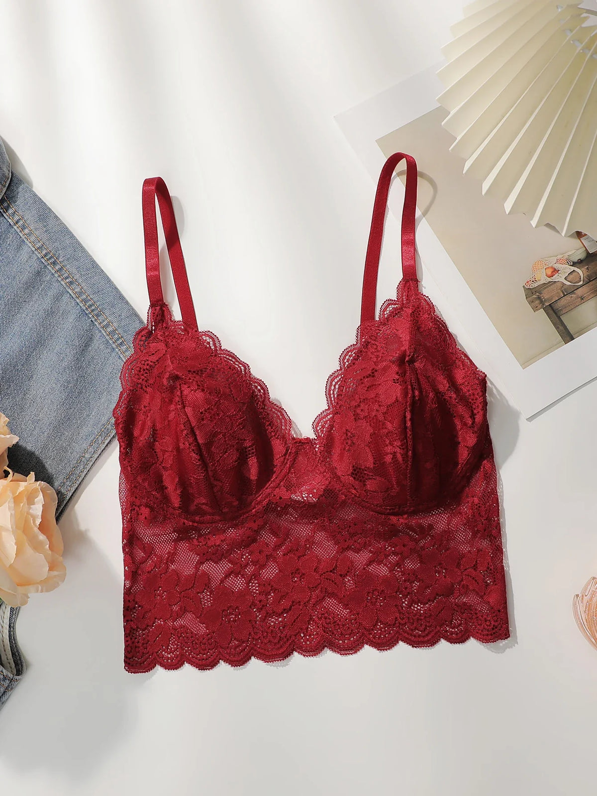 Women's embroidered flower lace thin transparent sexy Bra