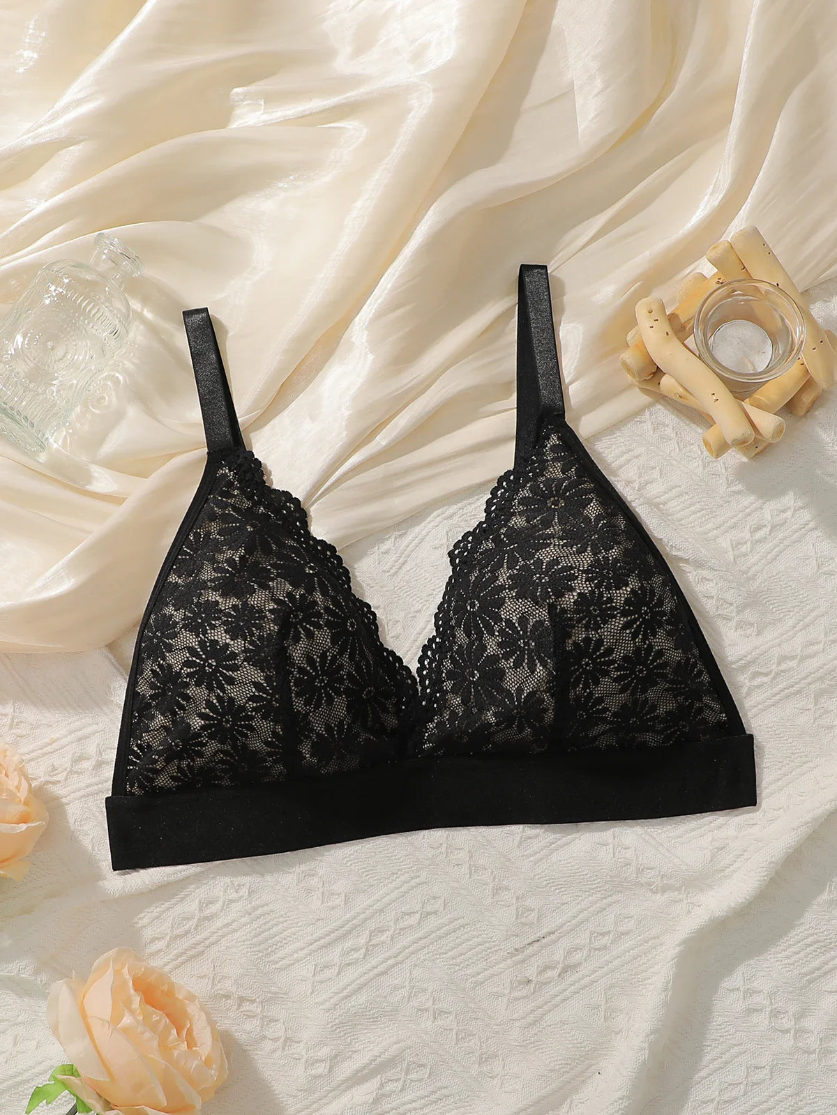 Women's embroidered lace flower plus size Bra