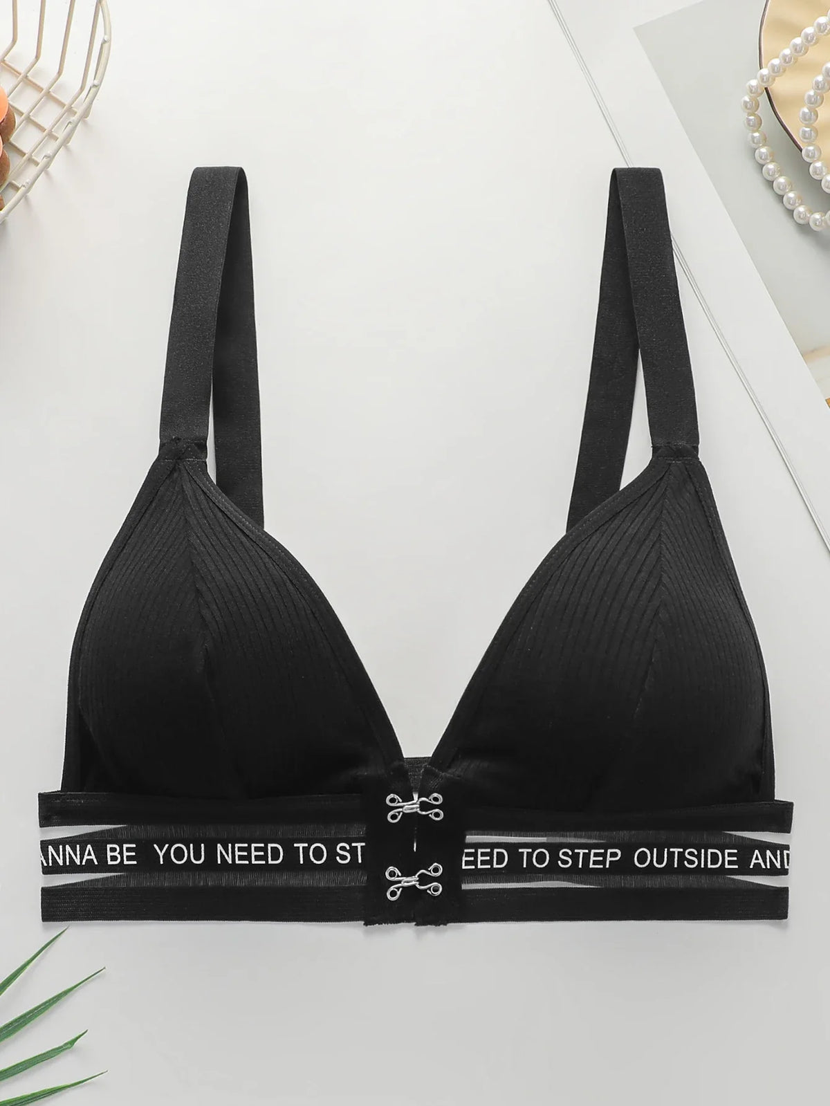 Women's front buckle letter strap Bra