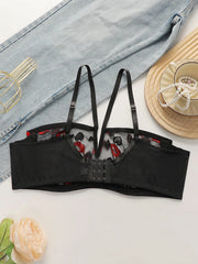 Women's hanging neck red lips heart-shaped lace plus size deep V sexy Bra