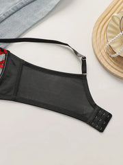 Women's hanging neck red lips heart-shaped lace plus size deep V sexy Bra
