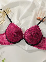 Women's lace embroidery flower sexy with steel ring gathering push up Bra