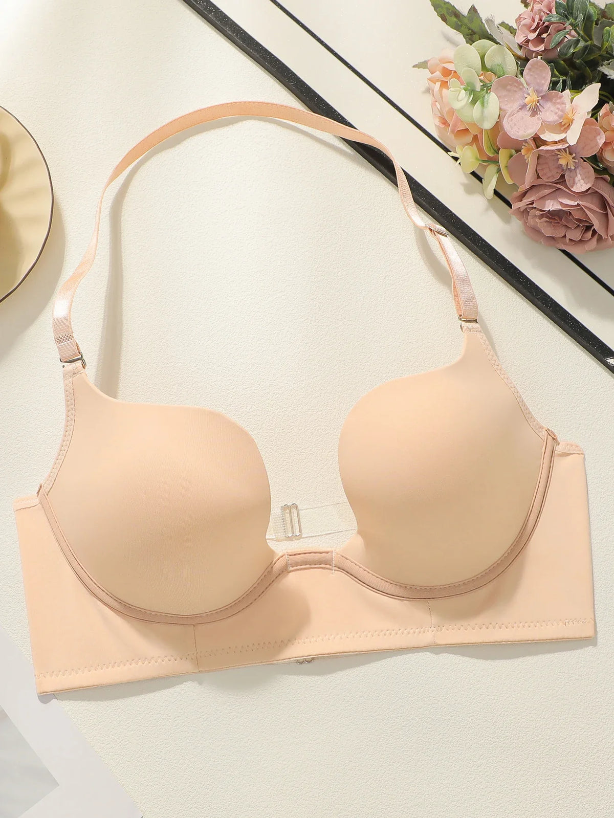 Women's neck hanging buckle sexy deep U-cup Bra