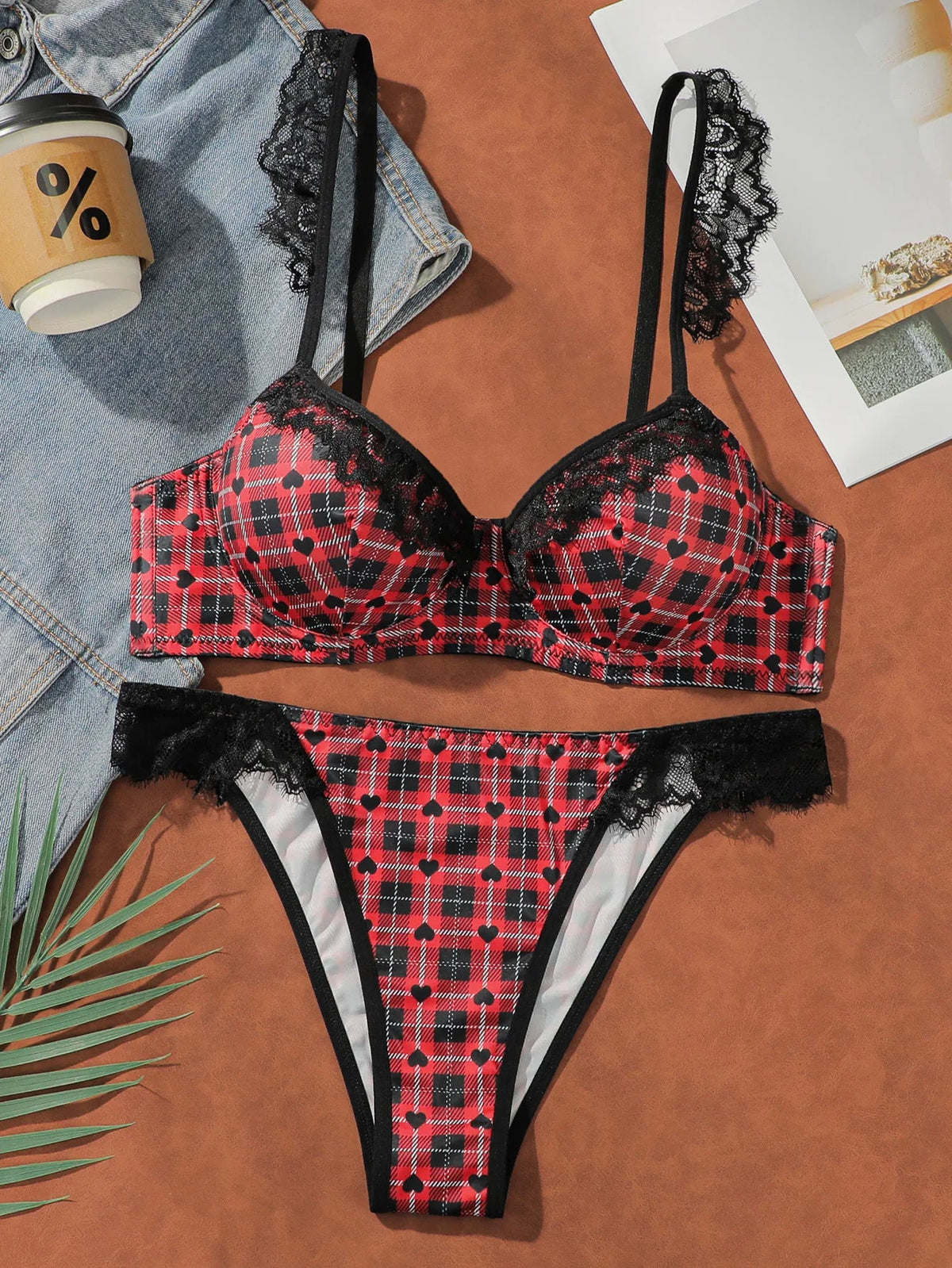 Women's sexy checkered lace lingerie