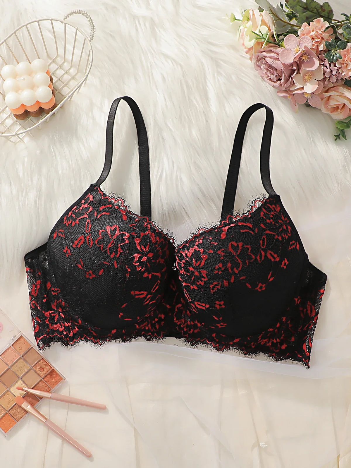 Women's sexy embroidered lace flower plus size Bra