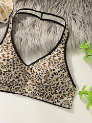 Women's sexy hanging neck leopard print plus size Underwear