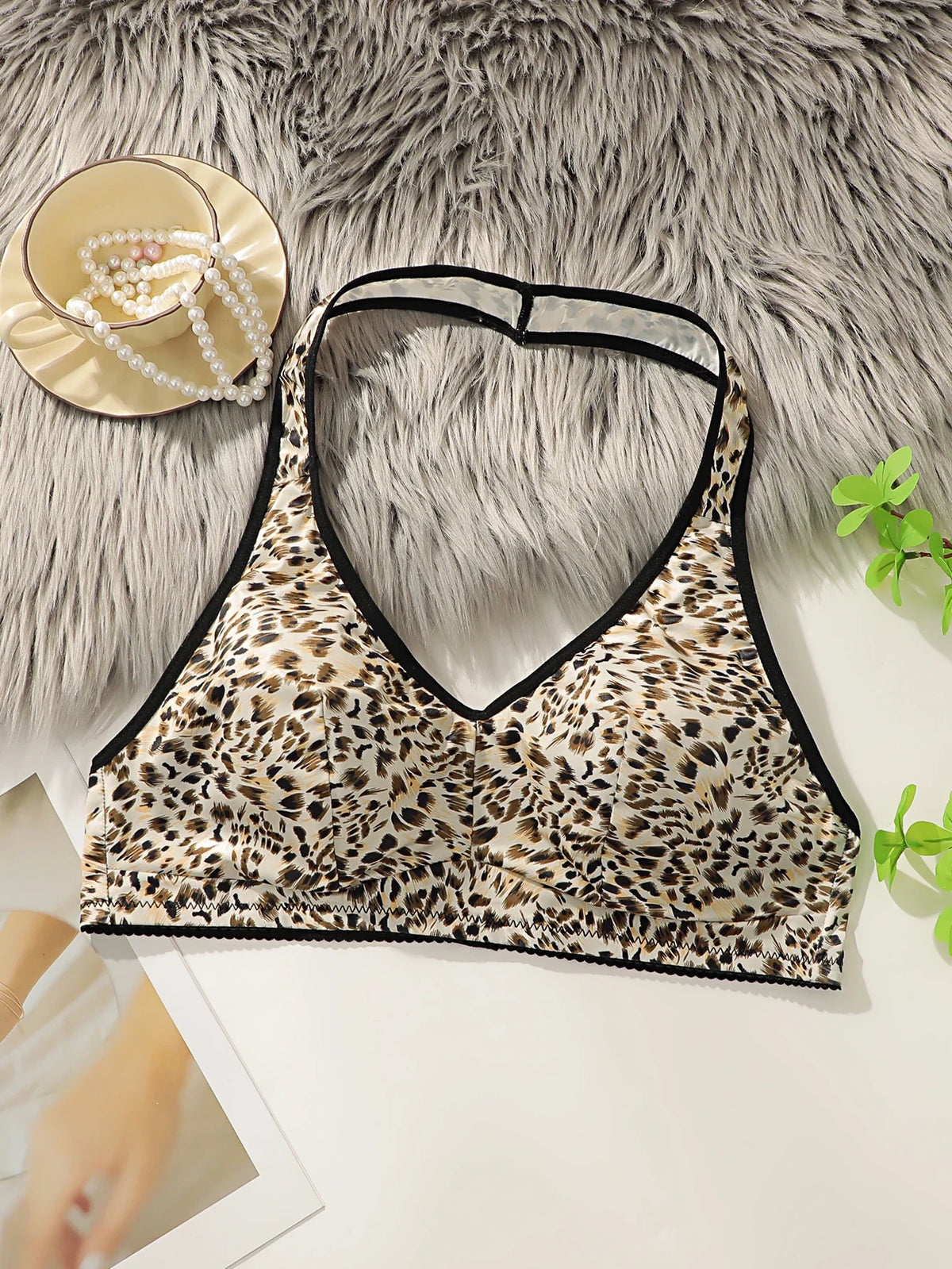 Women's sexy hanging neck leopard print plus size Underwear