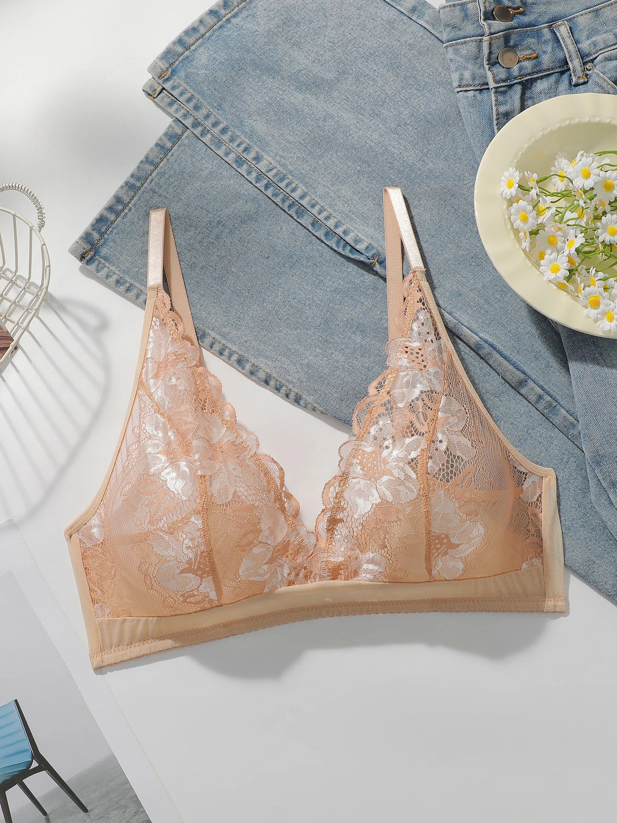 Women's sexy lace flower Bra