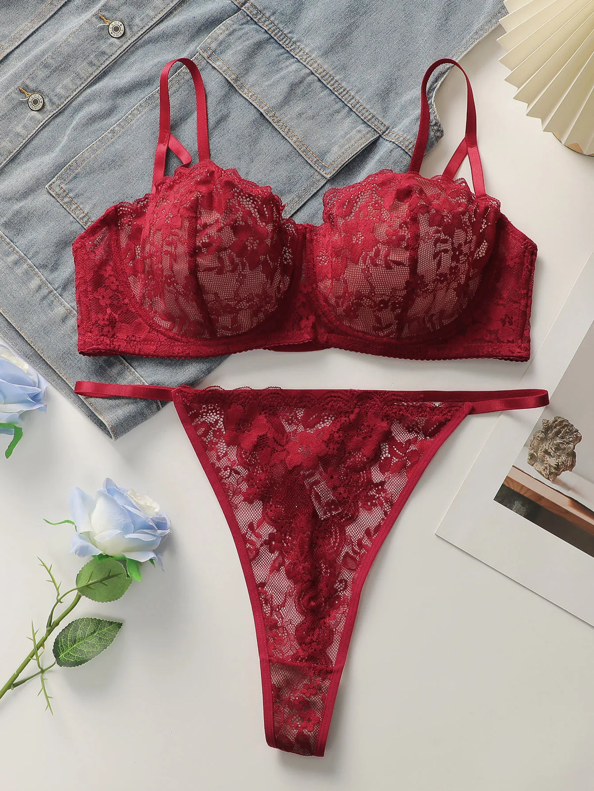 Women's sexy lace flower plus size lingerie