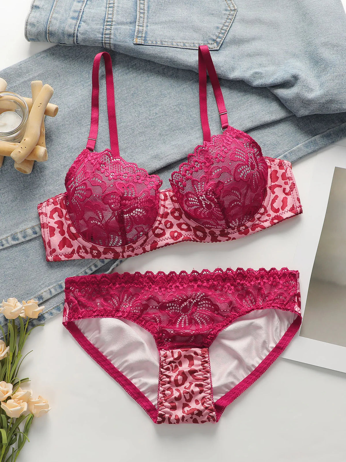 Women's sexy pink leopard print lace Bra