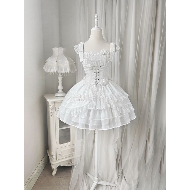 Lolita Sleeveless Corset Top / Tiered Mini Skirt / Spaghetti Strap Dress / Set
