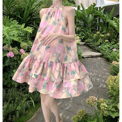 Sleeveless Floral Print A-Line Dress
