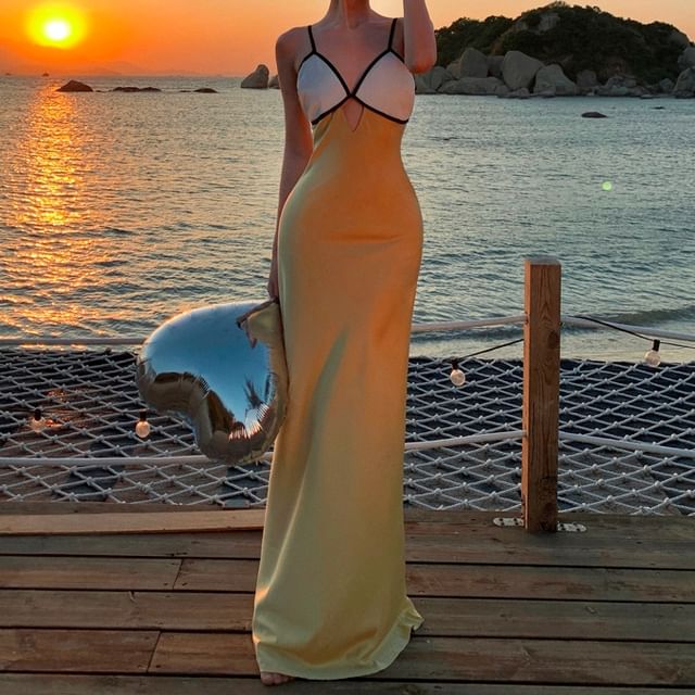 Spaghetti Strap Cutout Maxi Sheath Dress