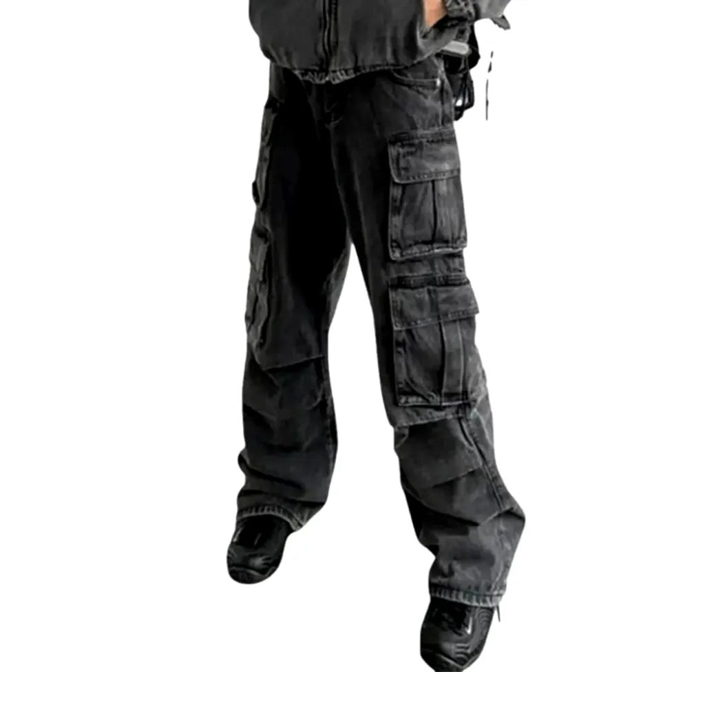 Baggy cargo pockets faded jeans for men