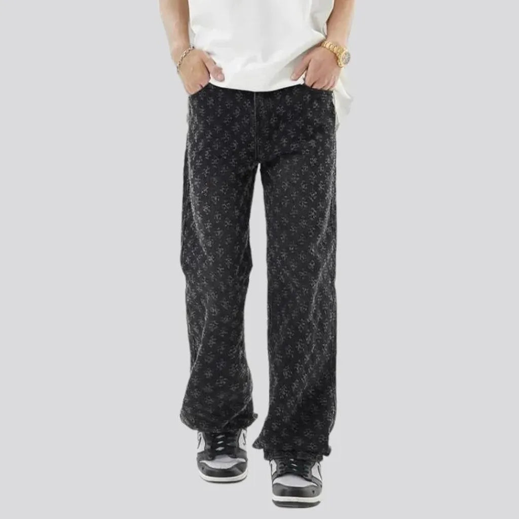 Mid-waist embroidered jeans for men
