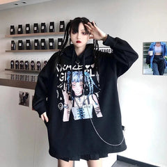 Anime Print Hooded Mid-length Sweater Dress