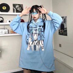 Anime Print Hooded Mid-length Sweater Dress