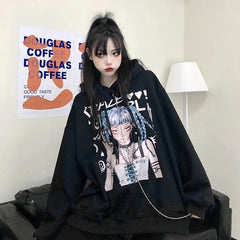 Anime Print Hooded Mid-length Sweater Dress
