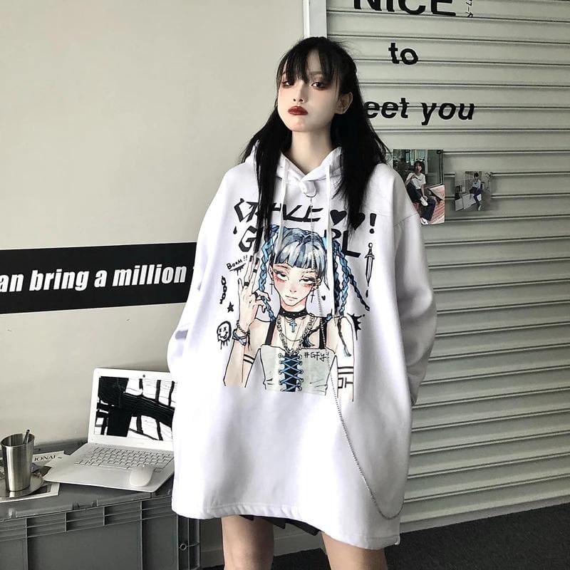 Anime Print Hooded Mid-length Sweater Dress