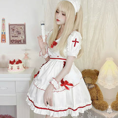 Anna White Red Nurse Maid Dress