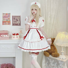 Anna White Red Nurse Maid Dress