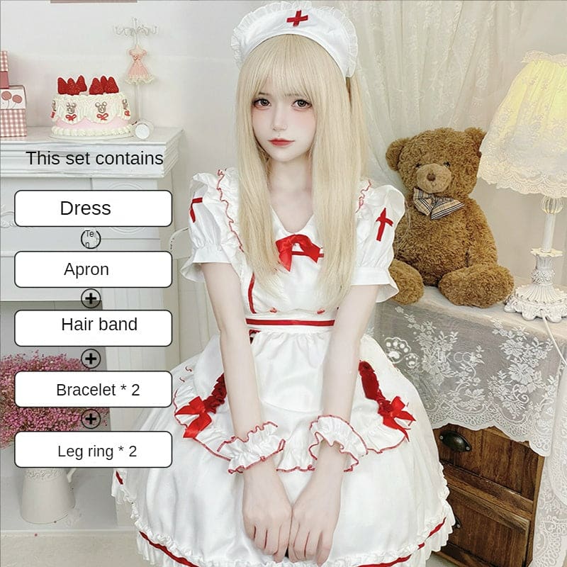 Anna White Red Nurse Maid Dress