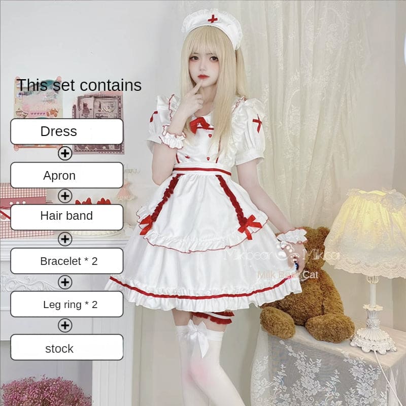 Anna White Red Nurse Maid Dress