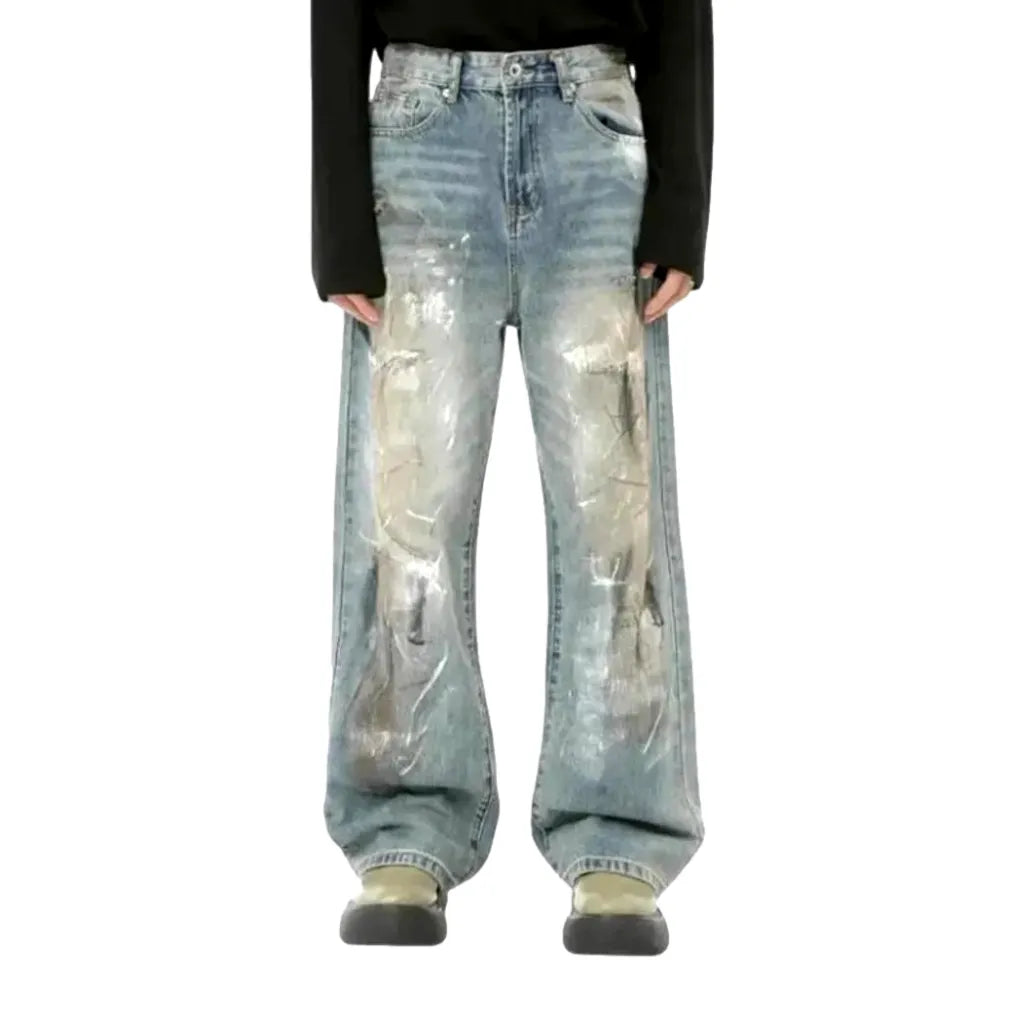 Medium rise graffiti fashion men's jeans