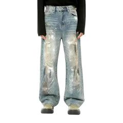 Medium rise graffiti fashion men's jeans