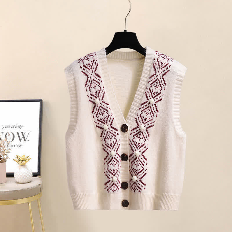 Bow Knot Red Dress Rhombus Print Vest Set