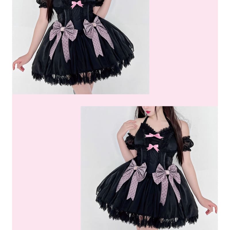 Black Dress Pink Bows Sweet Dream Lolita Dress