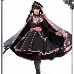 Black Pink Military Lolita Cape and Dress