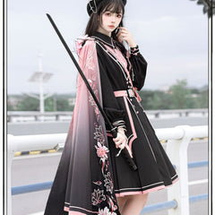 Black Pink Military Lolita Cape and Dress